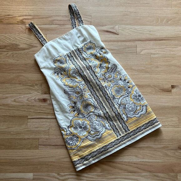 vtg y2k Ann Taylor LOFT‎ Petite Women's Cream  Brown Floral Dress cotton size 2 - Picture 2 of 6